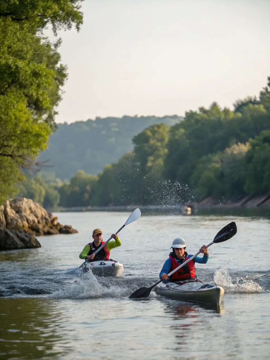 A diverse group of people participating in a kayaking session on a sunny day, showcasing the inclusive and accessible nature of ASSOCIATION NAUTIQUE's programs.